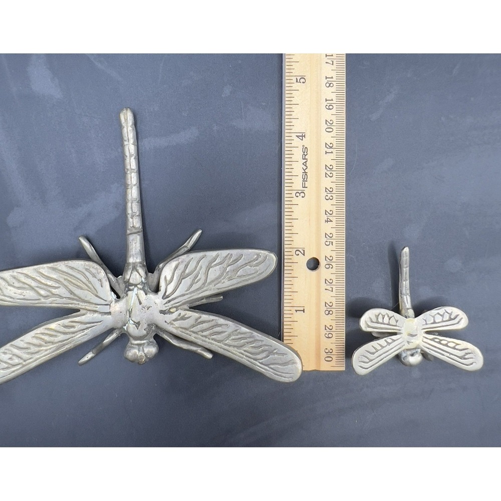 PEWTER DRAGONFLY Figurine with Baby Paperweight Garden Friends Silver ~ Set Of 2 - Picture 4 of 5